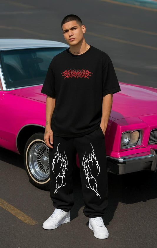 BLACK INFERNO TRIBAL FLAMES SWEATPANTS